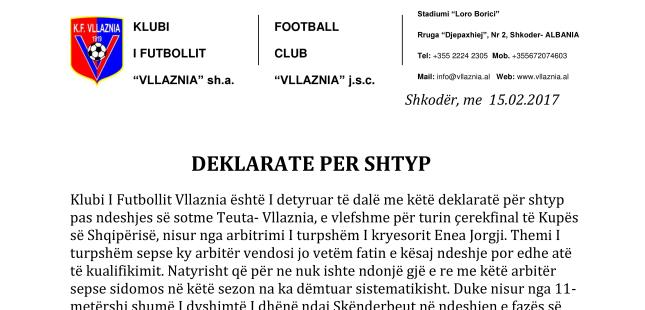 DEKLARATÃN PÃR SHTYP E KLUBIT TÃ FUTBOLLIT 